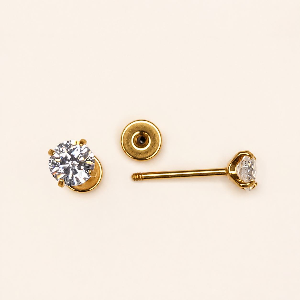 Gold Titanium 4 mm CZ Lobe Stud Earrings — Pair