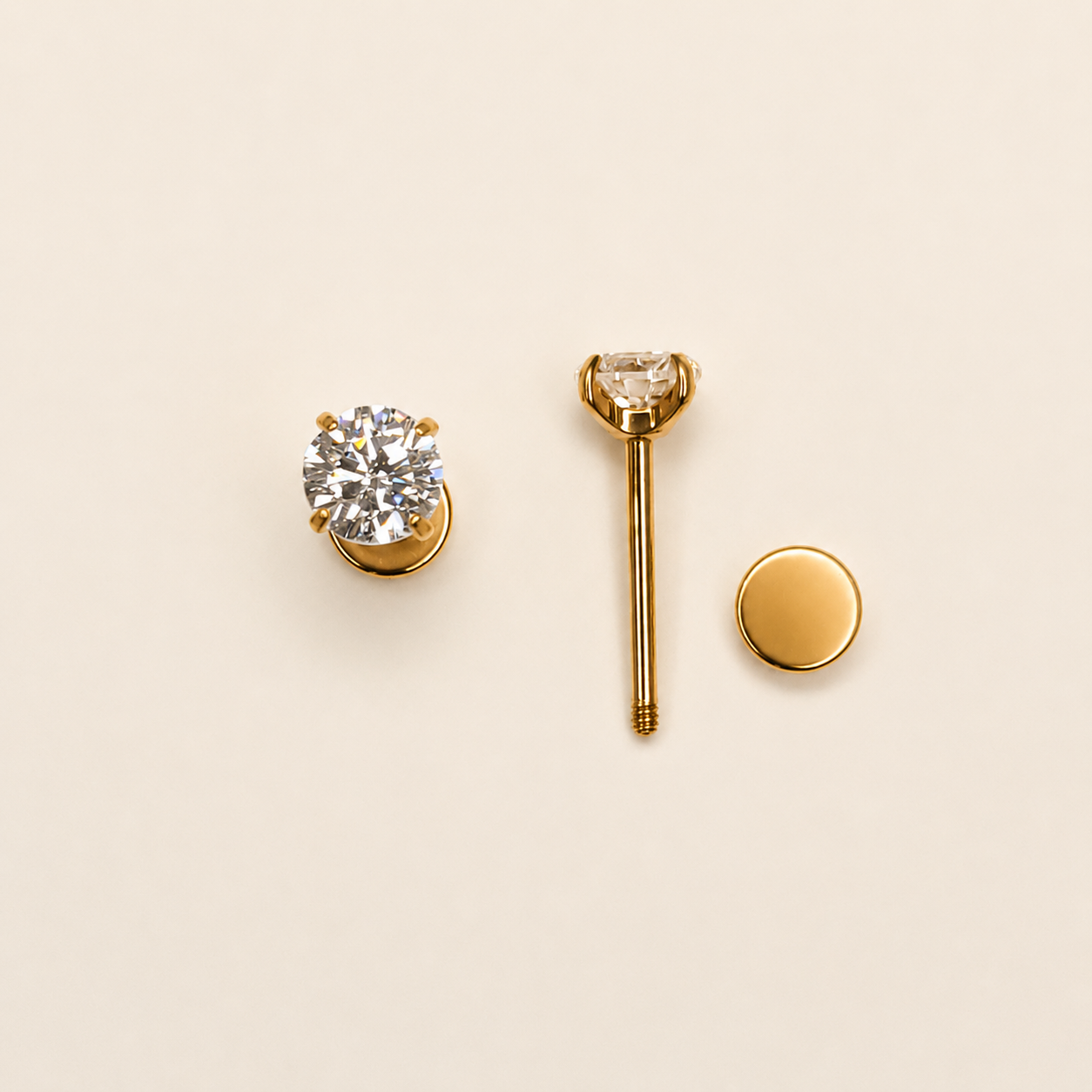 Gold Titanium 4 mm CZ Lobe Stud Earrings — Pair