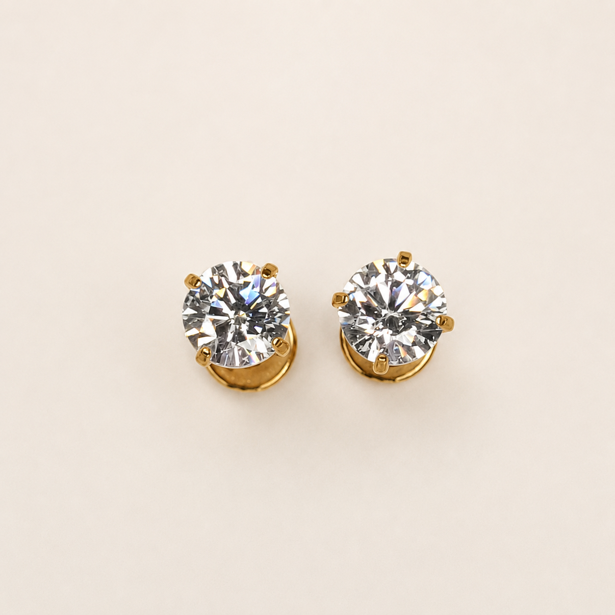 Gold Titanium 4 mm CZ Lobe Stud Earrings — Pair