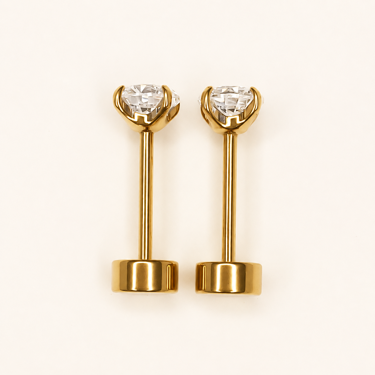 Gold Titanium 4 mm CZ Lobe Stud Earrings — Pair