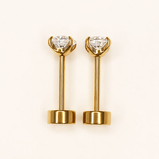 Gold Titanium 4 mm CZ Lobe Stud Earrings — Pair