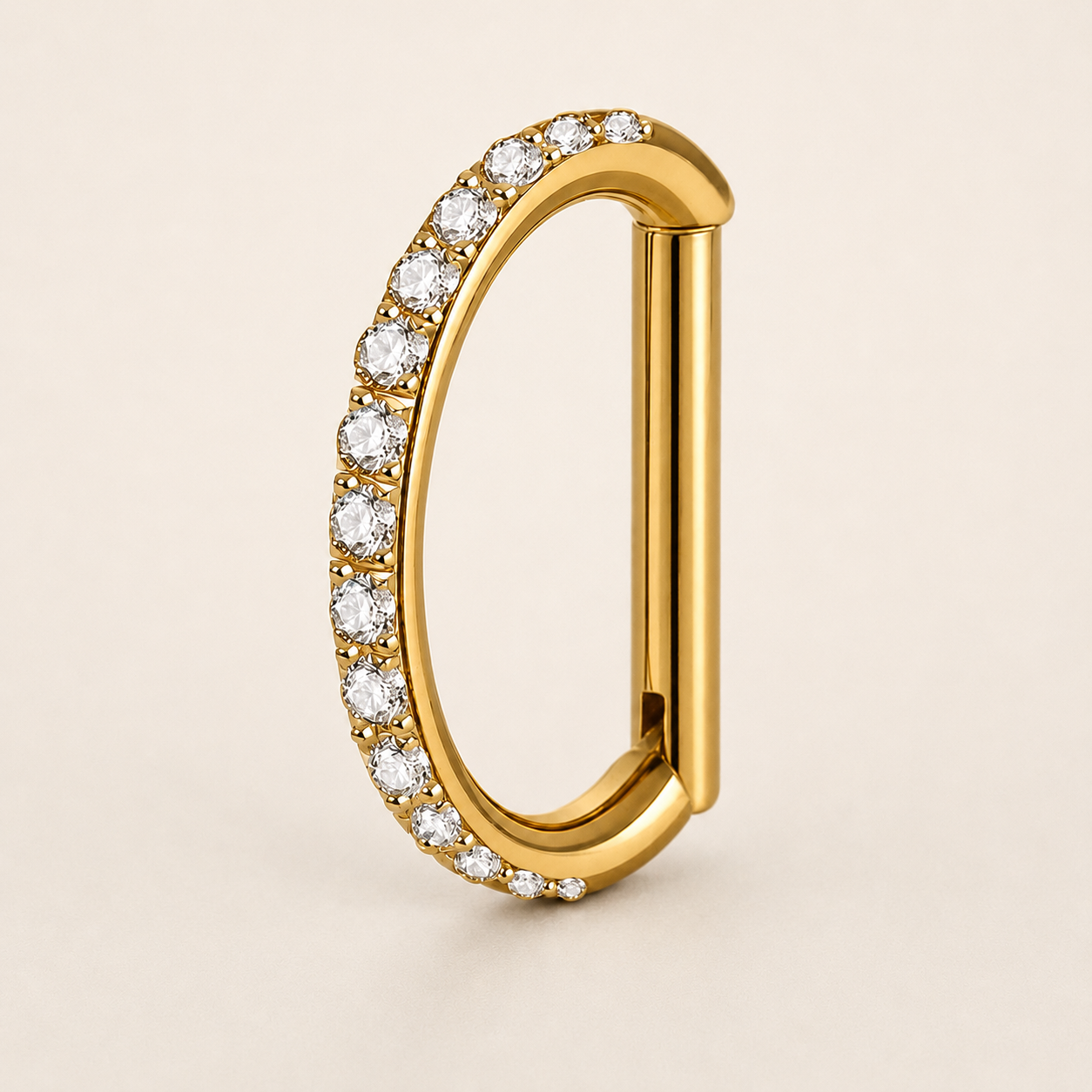 Gold Titanium Pavé D-Shaped Clicker Ring
