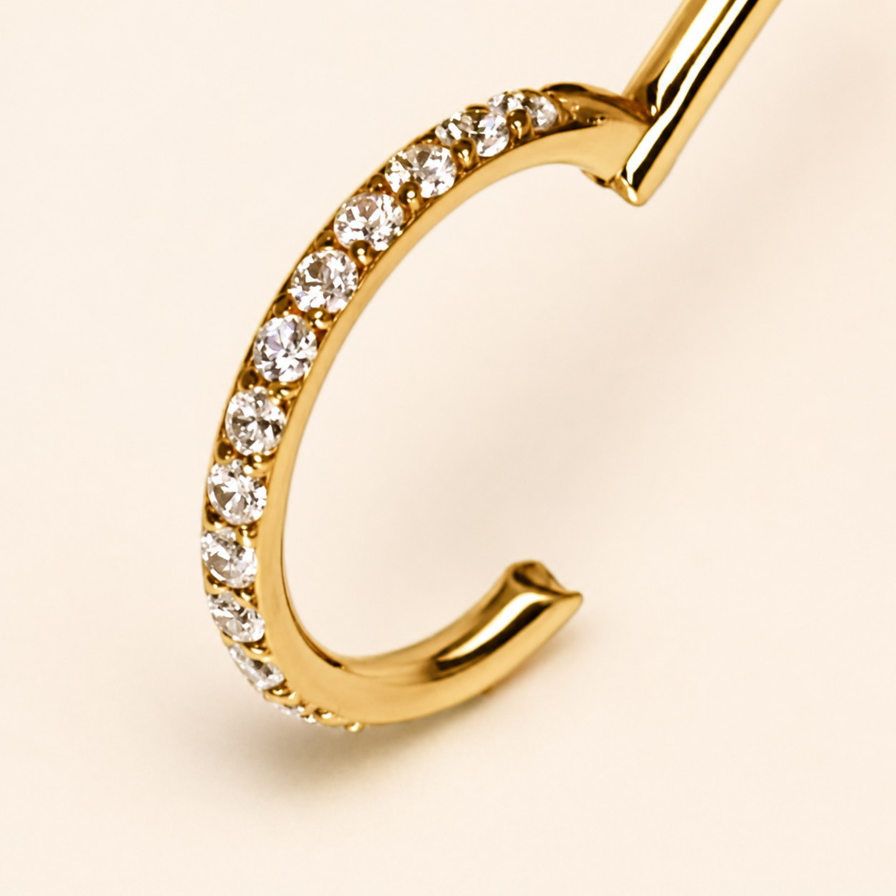 Gold Titanium Pavé D-Shaped Clicker Ring