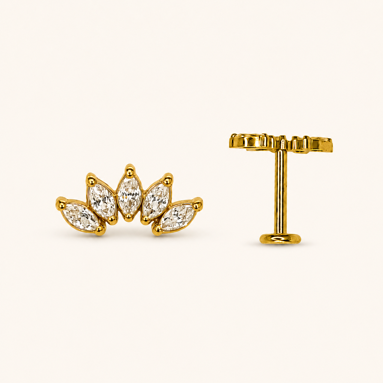 Gold Titanium Marquise Crown Labret