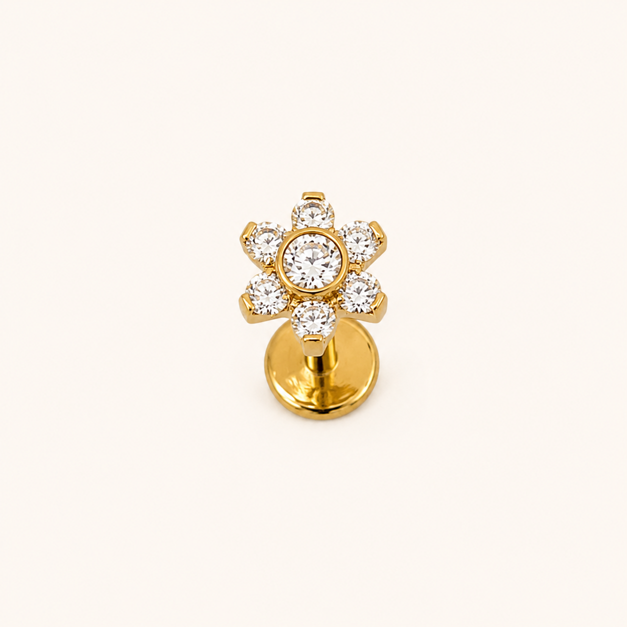 Gold Titanium CZ Flower Labret