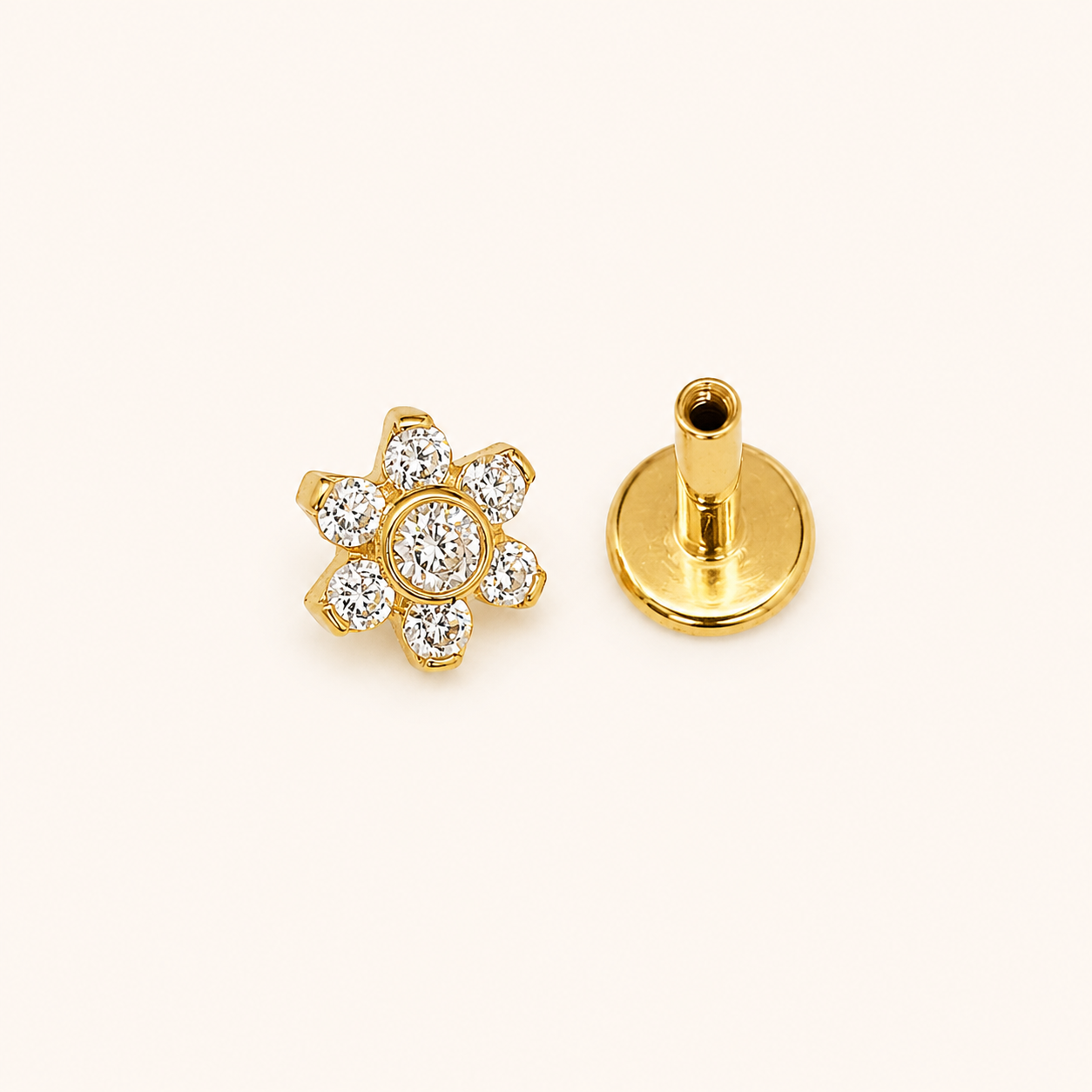 Gold Titanium CZ Flower Labret