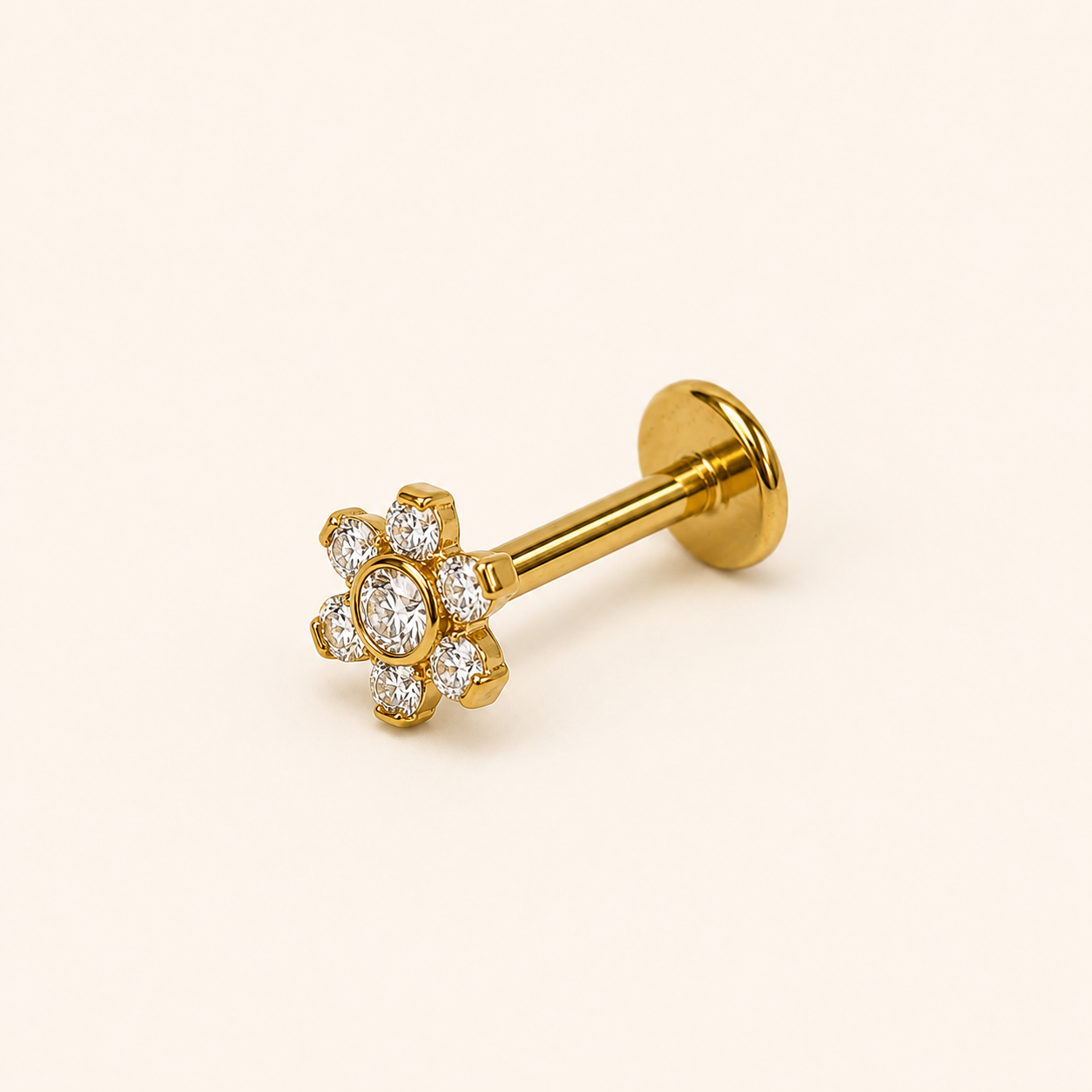 Gold Titanium CZ Flower Labret