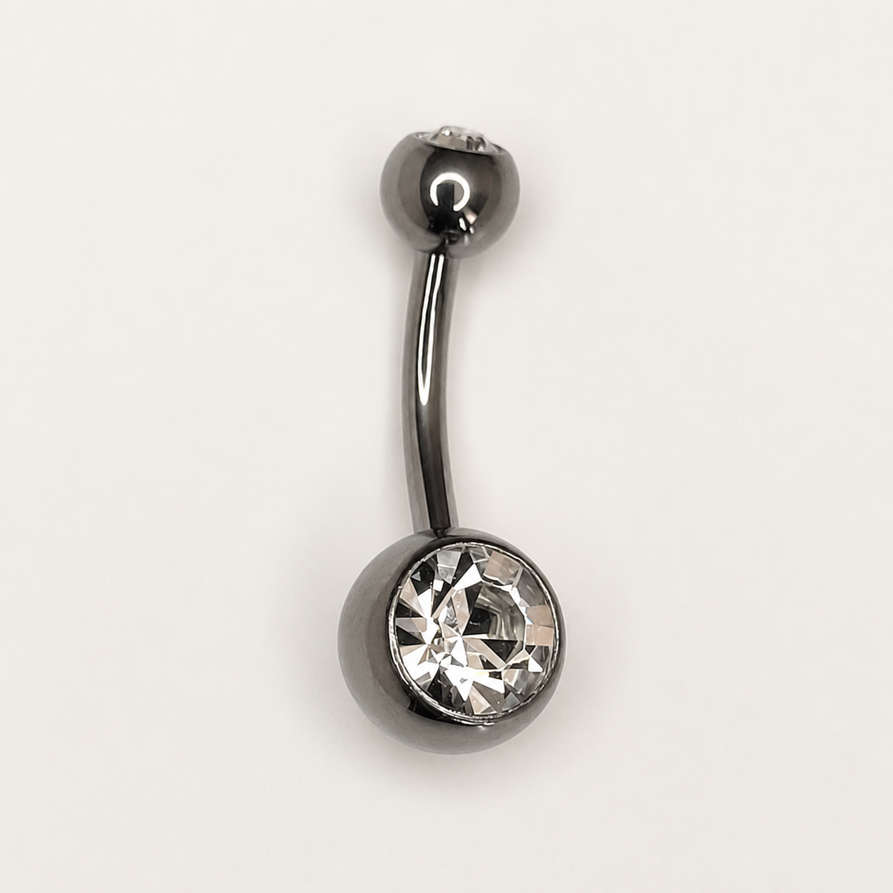 Silver Titanium Double CZ Navel Barbell
