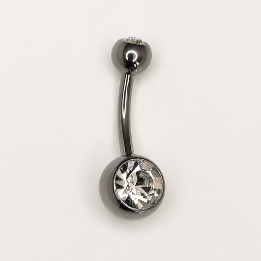 Silver Titanium Double CZ Navel Barbell