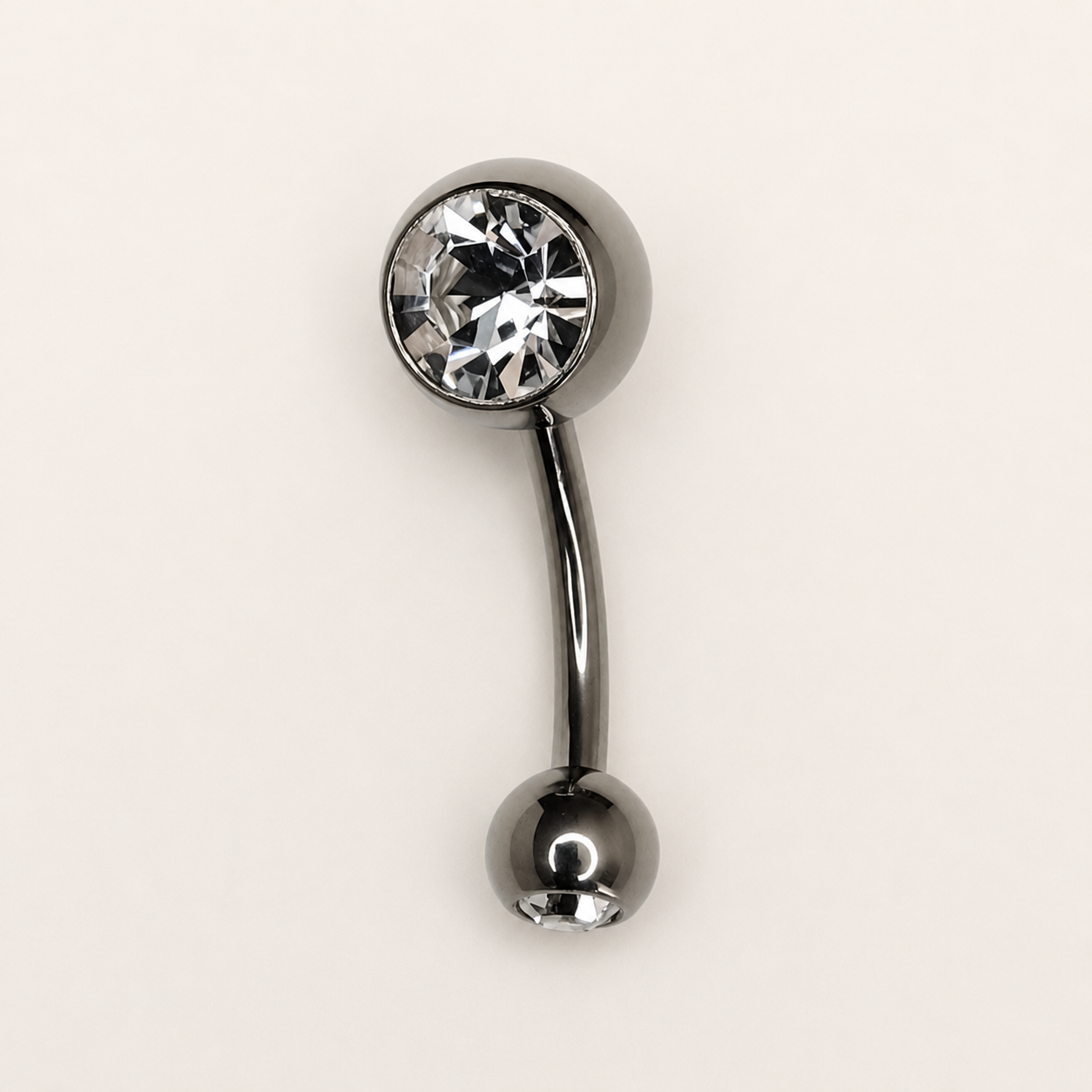 Silver Titanium Double CZ Navel Barbell
