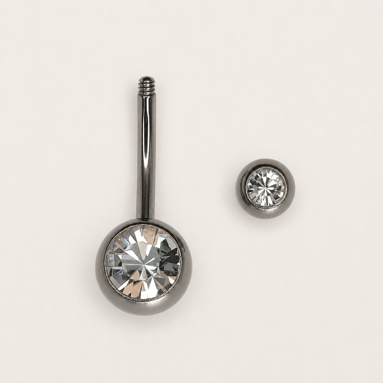 Silver Titanium Double CZ Navel Barbell