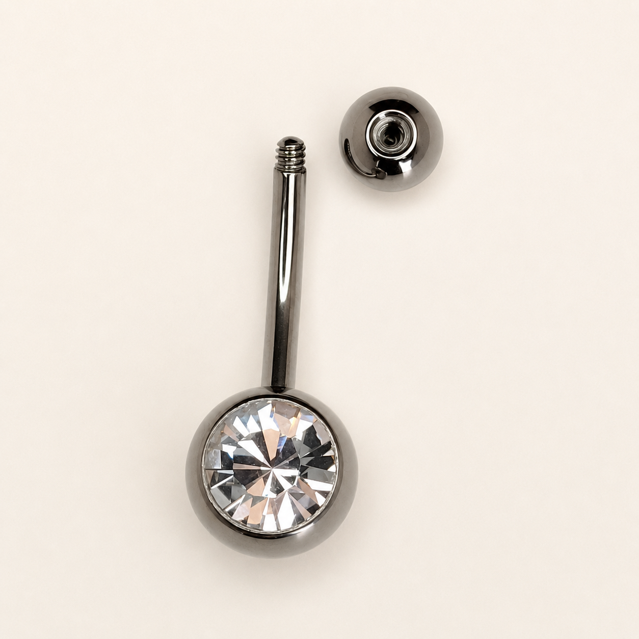 Silver Titanium Double CZ Navel Barbell