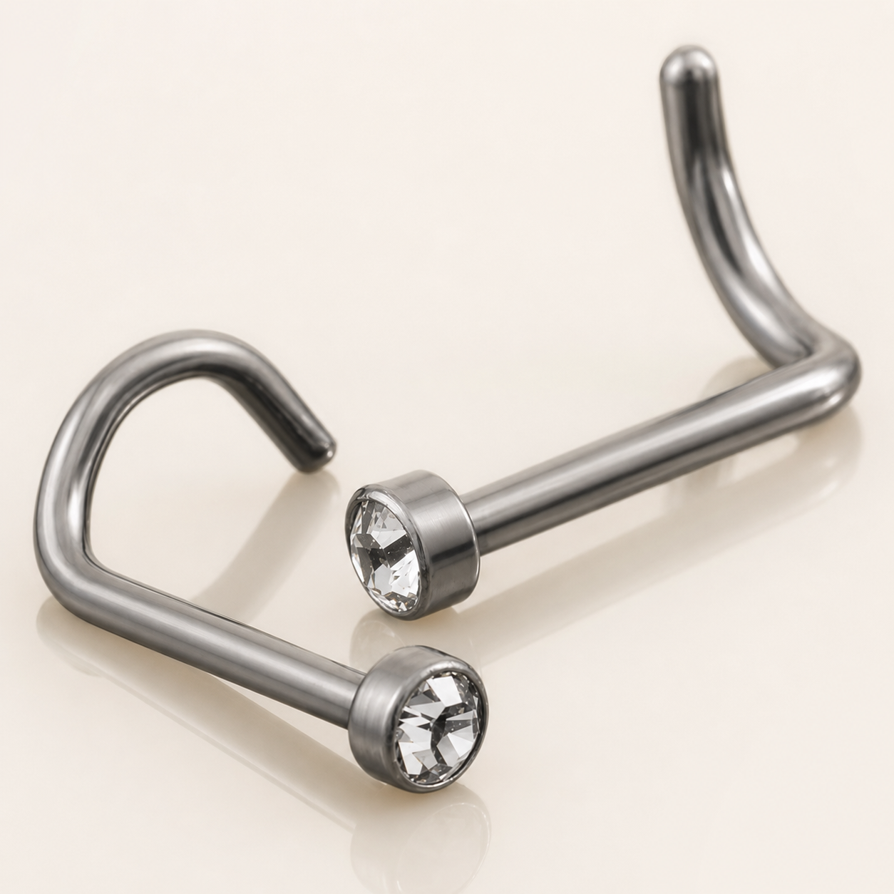 Silver Titanium 2 mm CZ Nose Screw 2-Pack