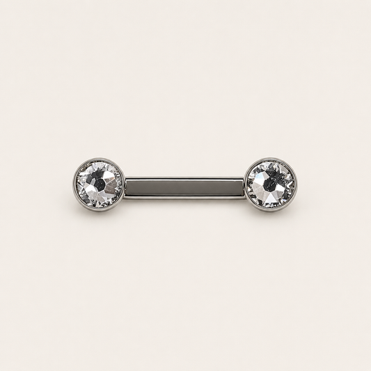 Silver Titanium Double CZ Surface Barbell