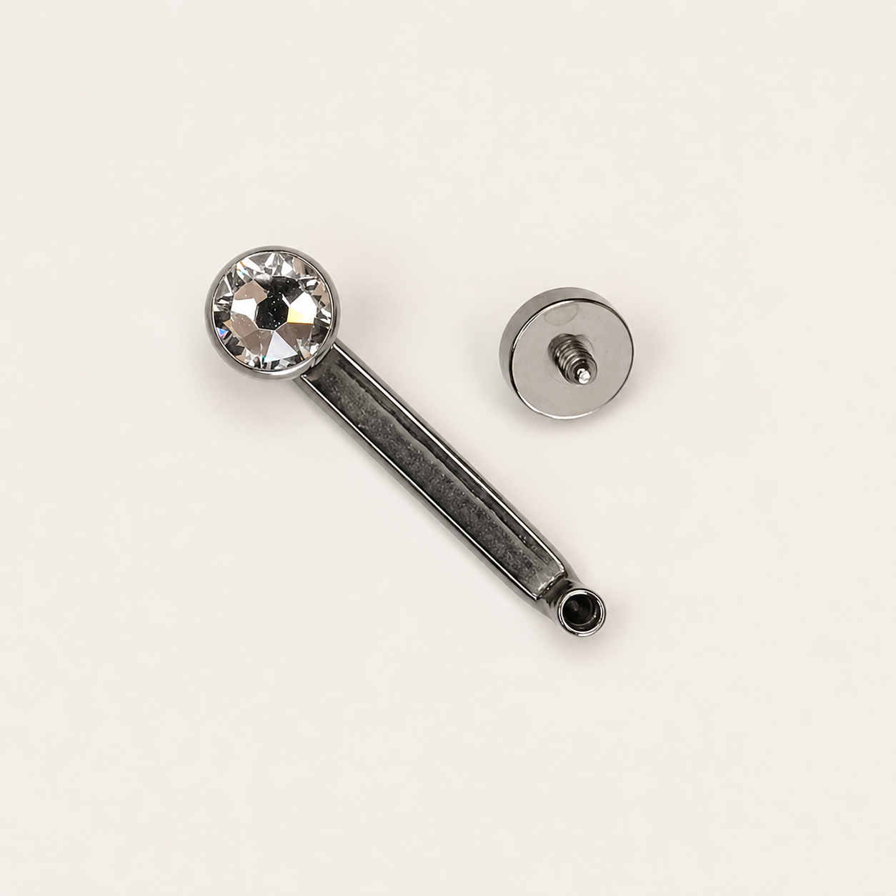Silver Titanium Double CZ Surface Barbell